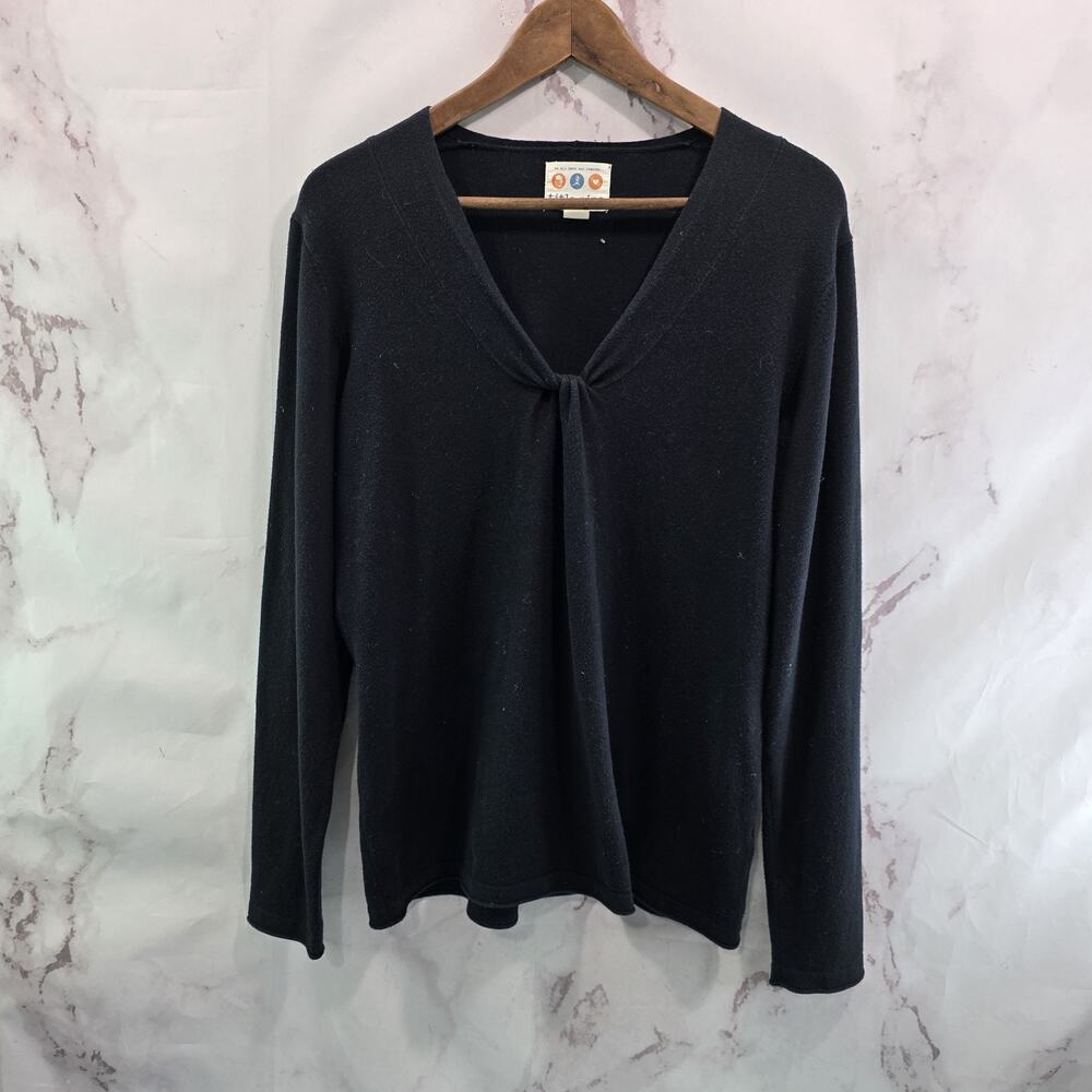 Title Nine Sweater Womens Large Black V Neck Twist Knot Cotton Lightweight